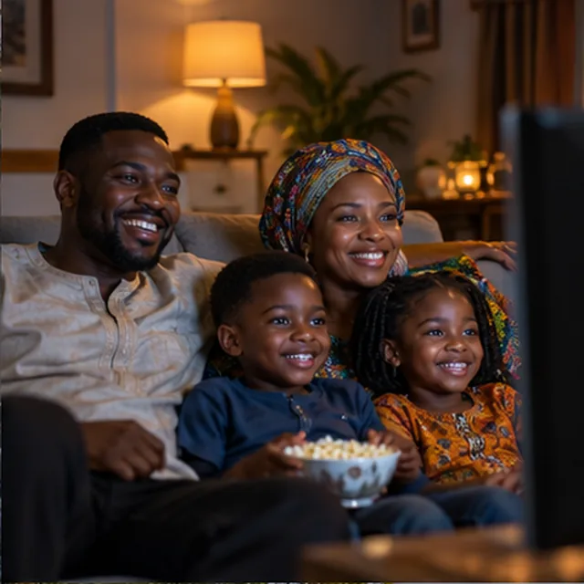 Famille guinéenne réunie devant la télévision