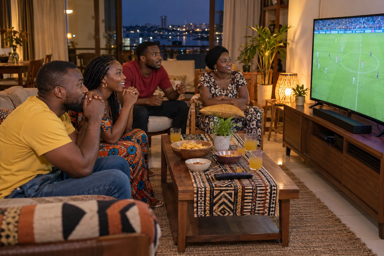 Amis guinéens réunis à Kindia pour regarder un match de football